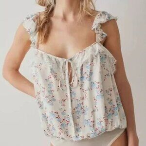 Free People Intimately FP Cream Ditsy Floral Lace Trim Bodysuit Size Large